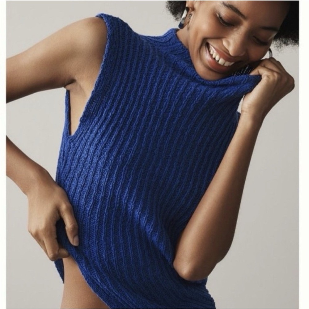 Anthropologie PILCRO Sz S Womens Ribbed Asymmetrical‎ Sleeveless Mock Neck Top